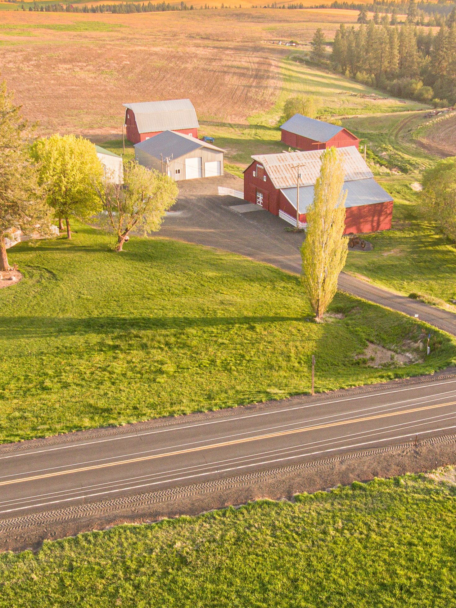 The driveway and barn from above